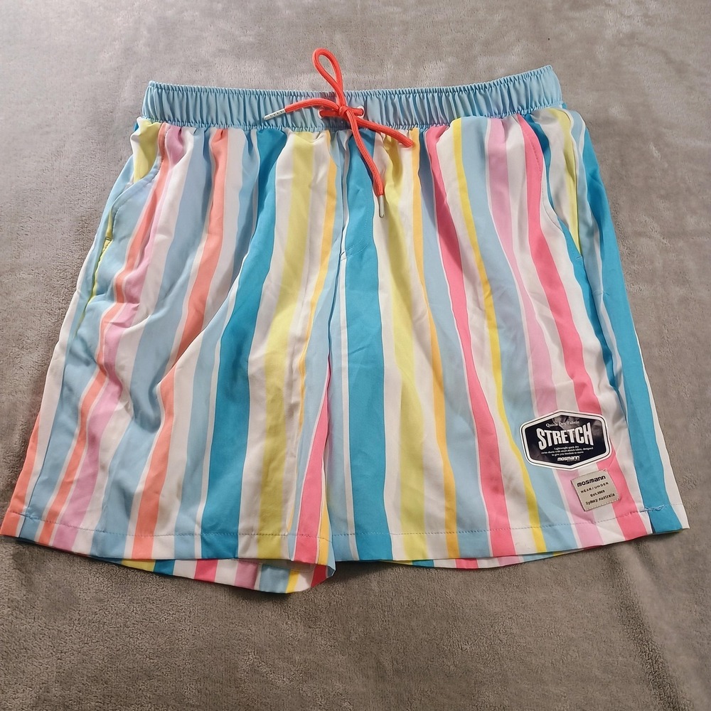 Mosmann Swim Shorts Mens XL Multicolor Striped Quick Dry‎ Stretch Lined Beach